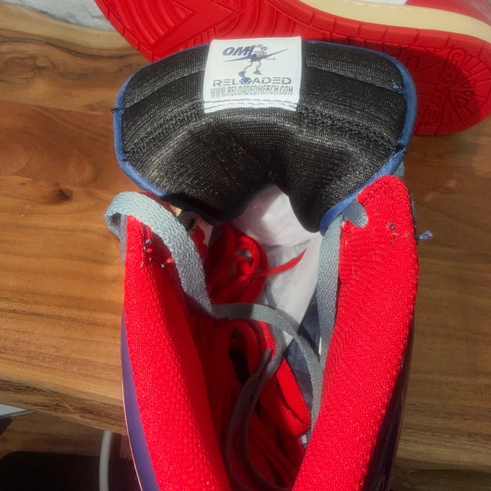 OMI Reloaded Patent Leather High Top Sneakers Navy Red Grey Mens Size 13 - Picture 7 of 9